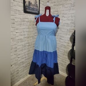 Riley & Rae Blue Cor Blocking Midi Dress. Size L